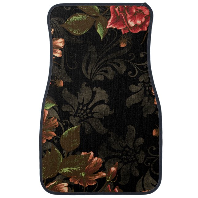 Elegant Engraved Black Floral Car Mat (Front)