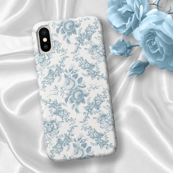 Elegant Engraved Blue And White Floral Toile Iphone X Case by GrafixMom at Zazzle
