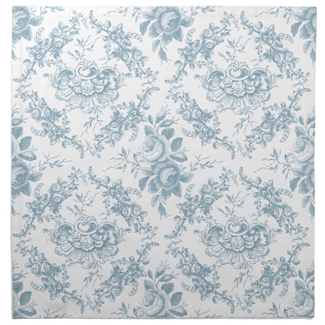 Elegant Engraved Blue and White Floral Toile Cloth Napkin Zazzle
