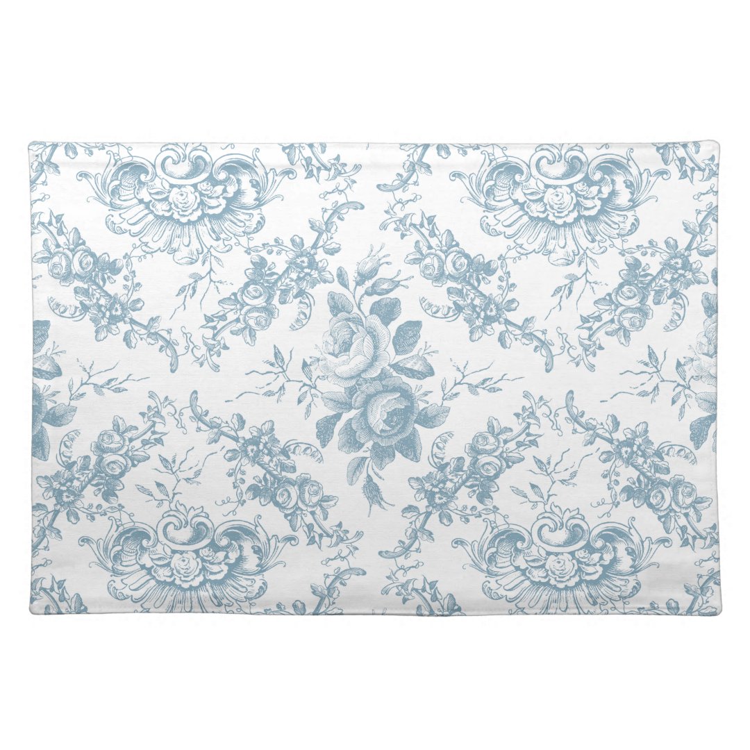 Elegant Engraved Blue and White Floral Toile Cloth Placemat Zazzle