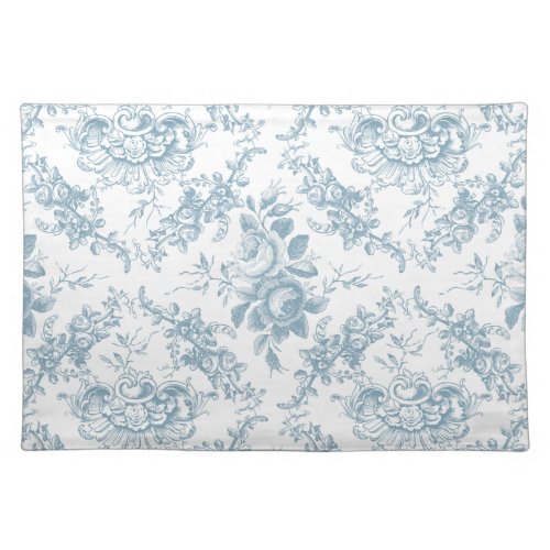 Elegant Engraved Blue and White Floral Toile Cloth Placemat