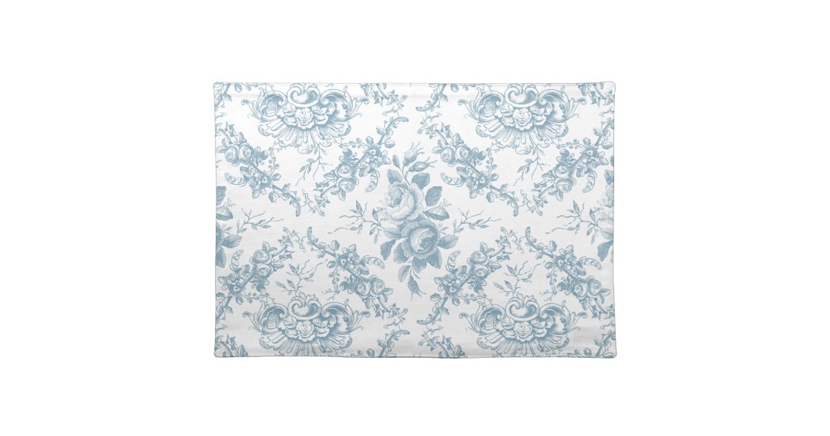 Elegant Engraved Blue and White Floral Toile Cloth Placemat Zazzle