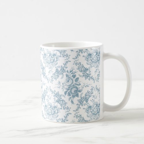 Elegant Engraved Blue and White Floral Toile Coffee Mug