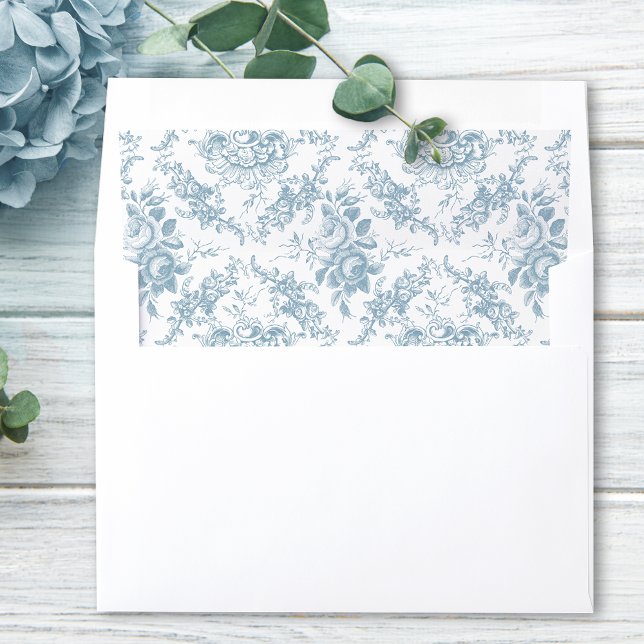 Elegant Engraved Blue and White Floral Toile Envelope Liner (Creator Uploaded)