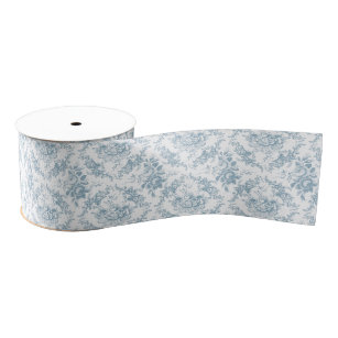 Elegant Engraved Blue and White Floral Toile Grosgrain Ribbon