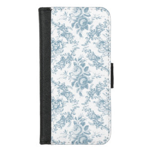 Elegant Engraved Blue and White Floral Toile iPhone 8/7 Wallet Case