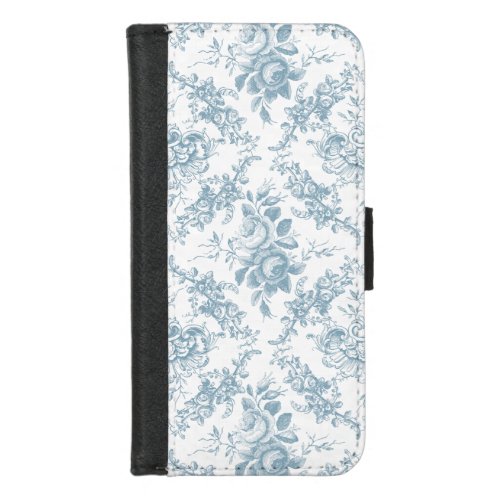 Elegant Engraved Blue and White Floral Toile iPhone 87 Wallet Case