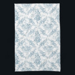 Elegant Engraved Blue and White Floral Toile Kitchen Towel<br><div class="desc">Elegant vintage inspired engraved dusty blue floral toile pattern featuring roses,  vines and scrolls on a white background. Seamless pattern can be scaled up or down.</div>