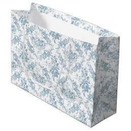 Elegant Engraved Blue and White Floral Toile Large Gift Bag