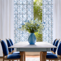 Elegant Engraved Blue and White Floral Toile Sheer Curtains