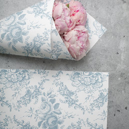 Elegant Engraved Blue and White Floral Toile Tissue Paper