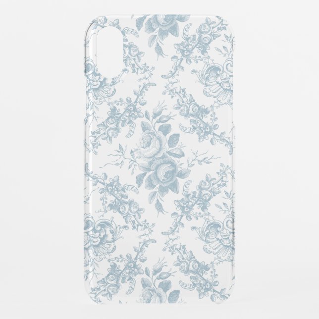 Elegant Engraved Blue and White Floral Toile Uncommon iPhone Case (Back)