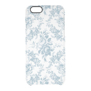 Elegant Engraved Blue and White Floral Toile Clear iPhone 6/6S Case