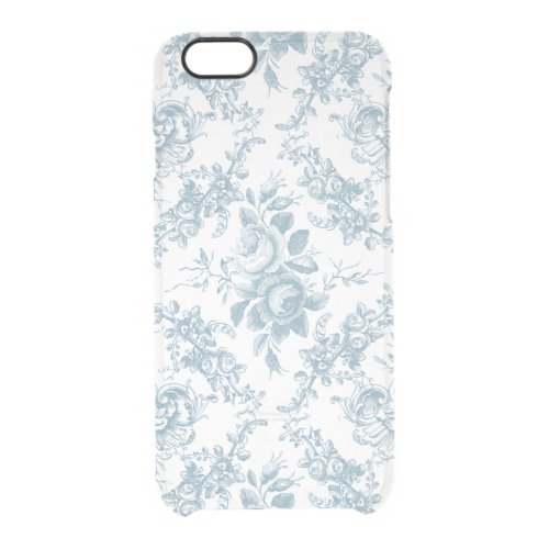 Elegant Engraved Blue and White Floral Toile Clear iPhone 66S Case