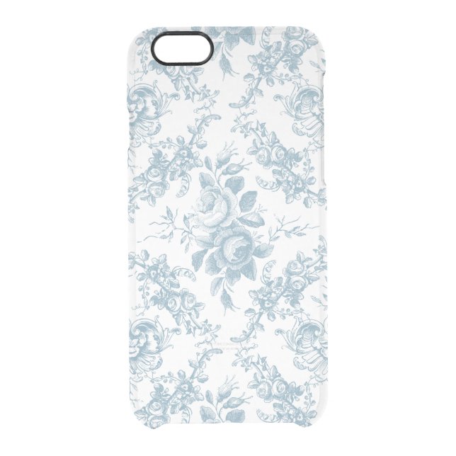 Elegant Engraved Blue and White Floral Toile Uncommon iPhone Case (Back)