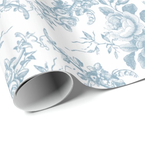 Elegant Engraved Blue and White Floral Toile Wrapping Paper