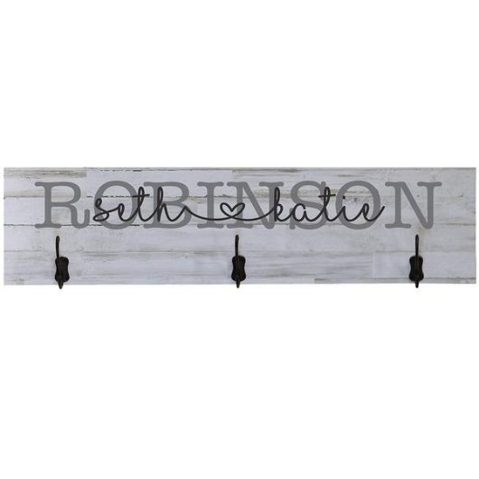 Elegant Engraved Cursive Script Wooden Coat Rack (Front)
