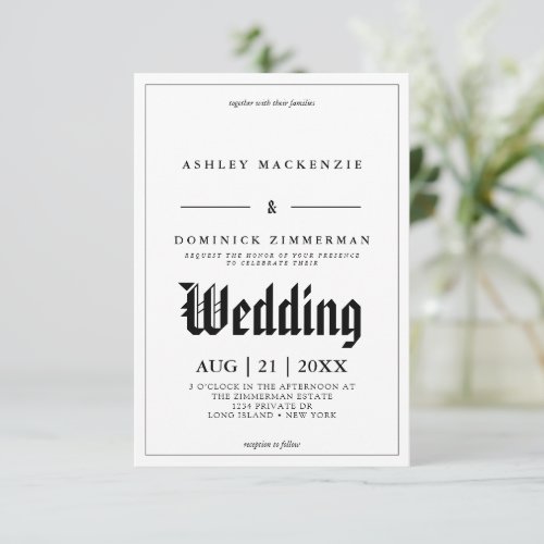 Elegant Engraved English Calligraphy Black Border Invitation