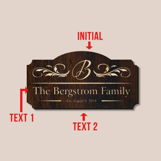 Elegant Engraved Family Name Wooden Wall Sign (Text)
