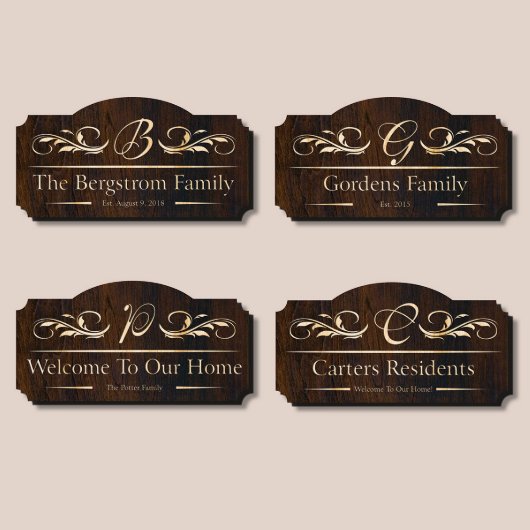 Elegant Engraved Family Name Wooden Wall Sign (Group)