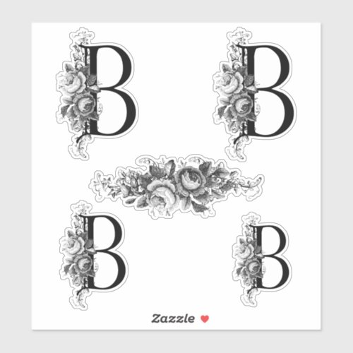 Elegant Engraved Floral Monogram Letter B Sticker