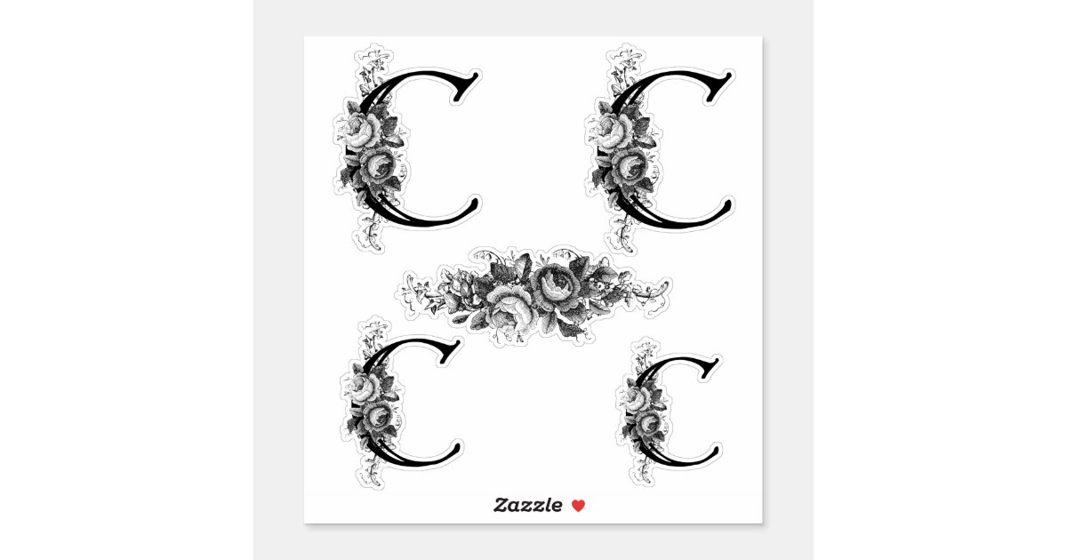 Elegant White Floral Monogram Letter M on White Classic Round Sticker, Zazzle