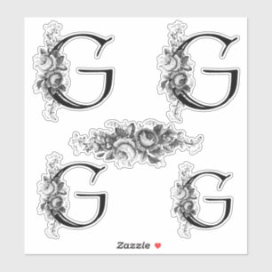 Elegant Engraved Floral Monogram Letter G Sticker