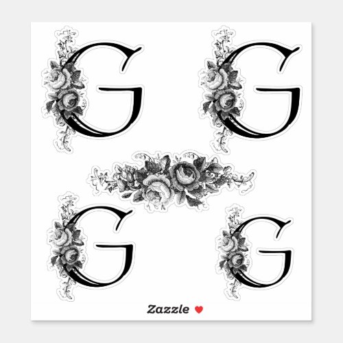 Elegant Engraved Floral Monogram Letter G Sticker