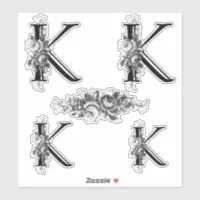 Elegant Engraved Floral Monogram Letter K Sticker