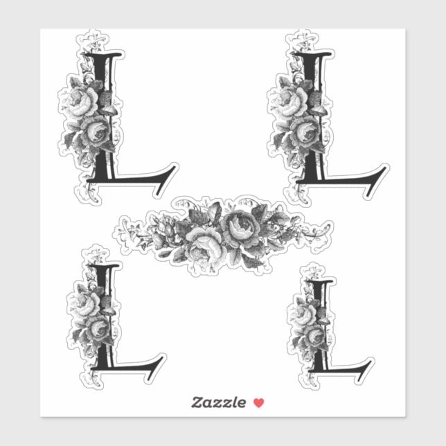 Elegant Engraved Floral Monogram Letter L Sticker (Sheet)
