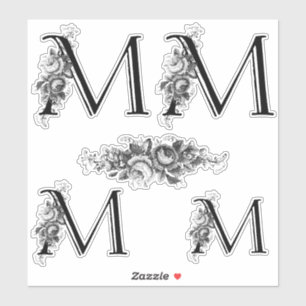 Elegant Engraved Floral Monogram Letter M Sticker