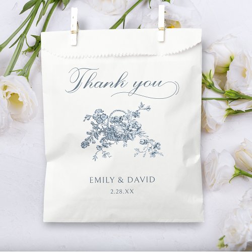 Elegant Engraved French Blue Floral Favor Bag