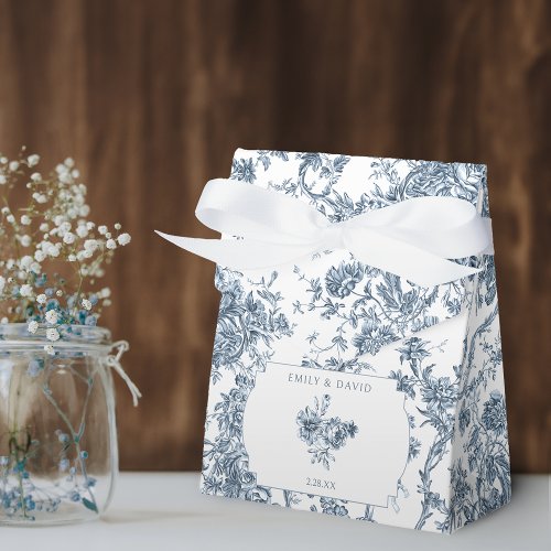 Elegant Engraved French Blue Floral Toile Favor Boxes