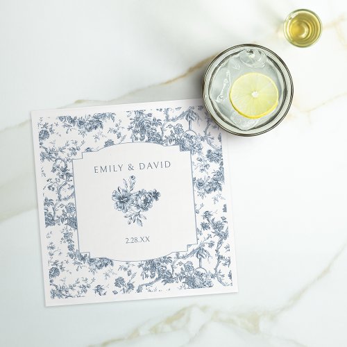 Elegant Engraved French Blue Floral Toile Napkins