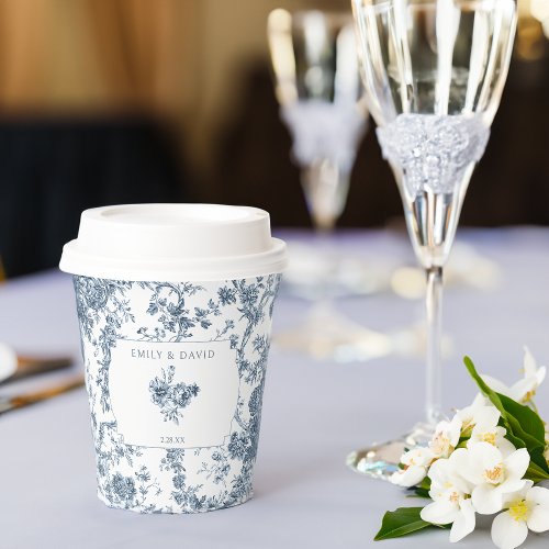Elegant Engraved French Blue Floral Toile Paper Cups