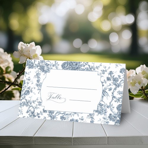 Elegant Engraved French Blue Floral Toile Place Card