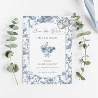 Elegant Engraved French Blue Floral Toile