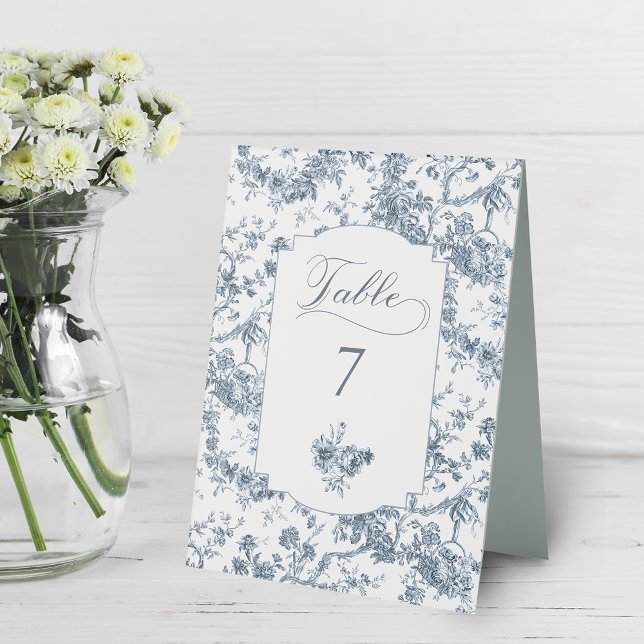 Elegant Engraved French Blue Floral Toile Table Tent (Creator Uploaded)