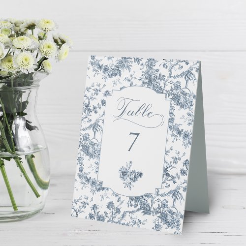 Elegant Engraved French Blue Floral Toile Table Tent Sign