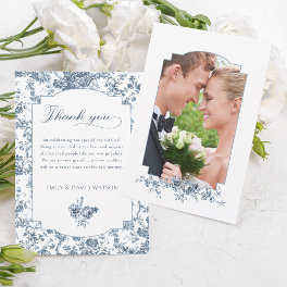 Elegant Engraved French Blue Floral Toile Thank You Card