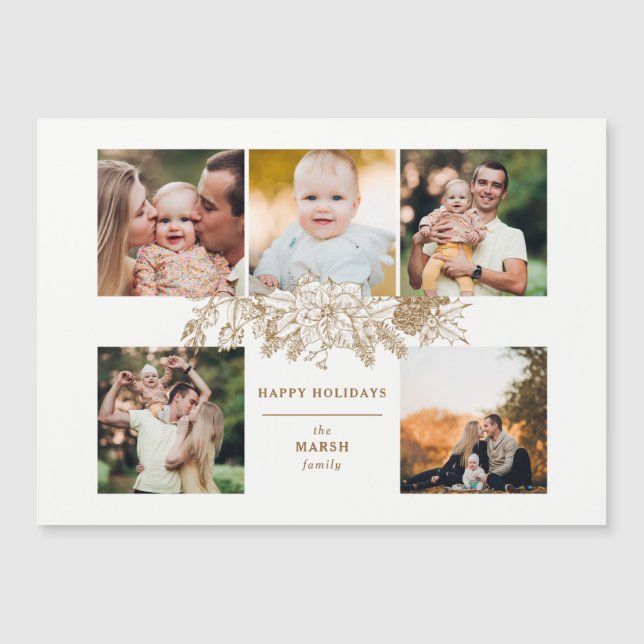 Elegant Engraved Gold Christmas Floral 5-Photo (Front)
