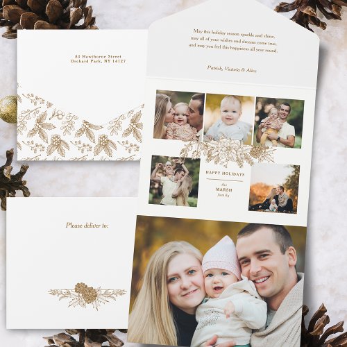 Elegant Engraved Gold Christmas Floral 5_Photo All In One Invitation