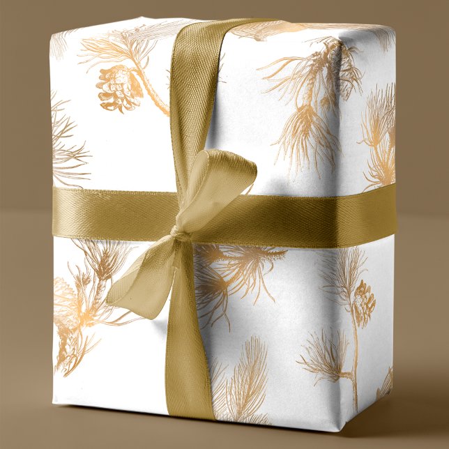 Elegant Engraved Gold Winter Pine Wrapping Paper (Creator Uploaded)