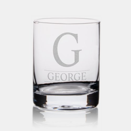 Elegant engraved monogram and frame with name rocks glass