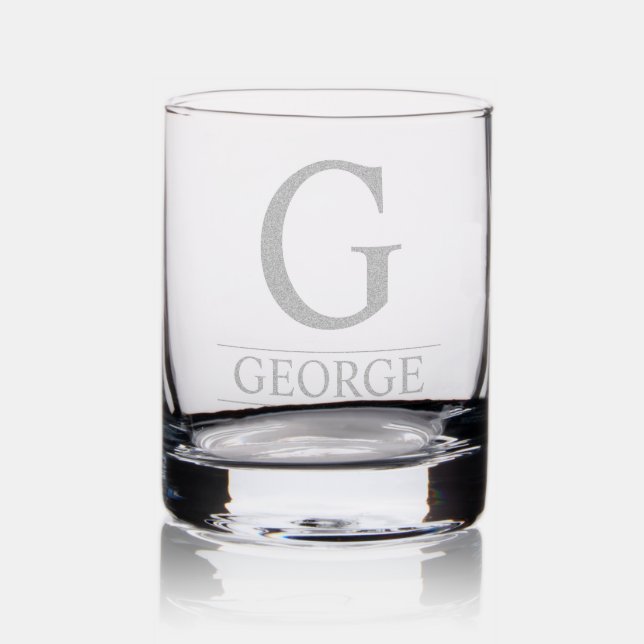 Elegant engraved monogram and frame with name rocks glass (Glassware)