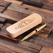Elegant Engraved Monogram Case and Wooden Pen (Top)