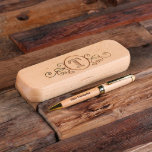 Elegant Engraved Monogram Case And Wooden Pen at Zazzle