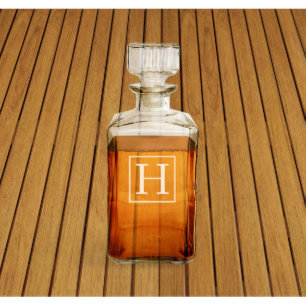 Elegant Engraved Monogram Square Glass Decanter