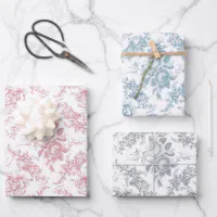 Elegant Engraved Pastel Floral Toile Wrapping Paper Sheets