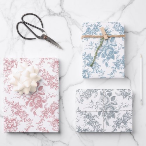 Elegant Engraved Pastel Floral Toile Wrapping Paper Sheets
